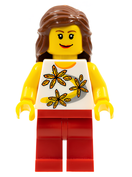 Минифигурка Lego Yellow Flowers, Red Legs, Reddish Brown Female Hair Mid-Length  twn089 U